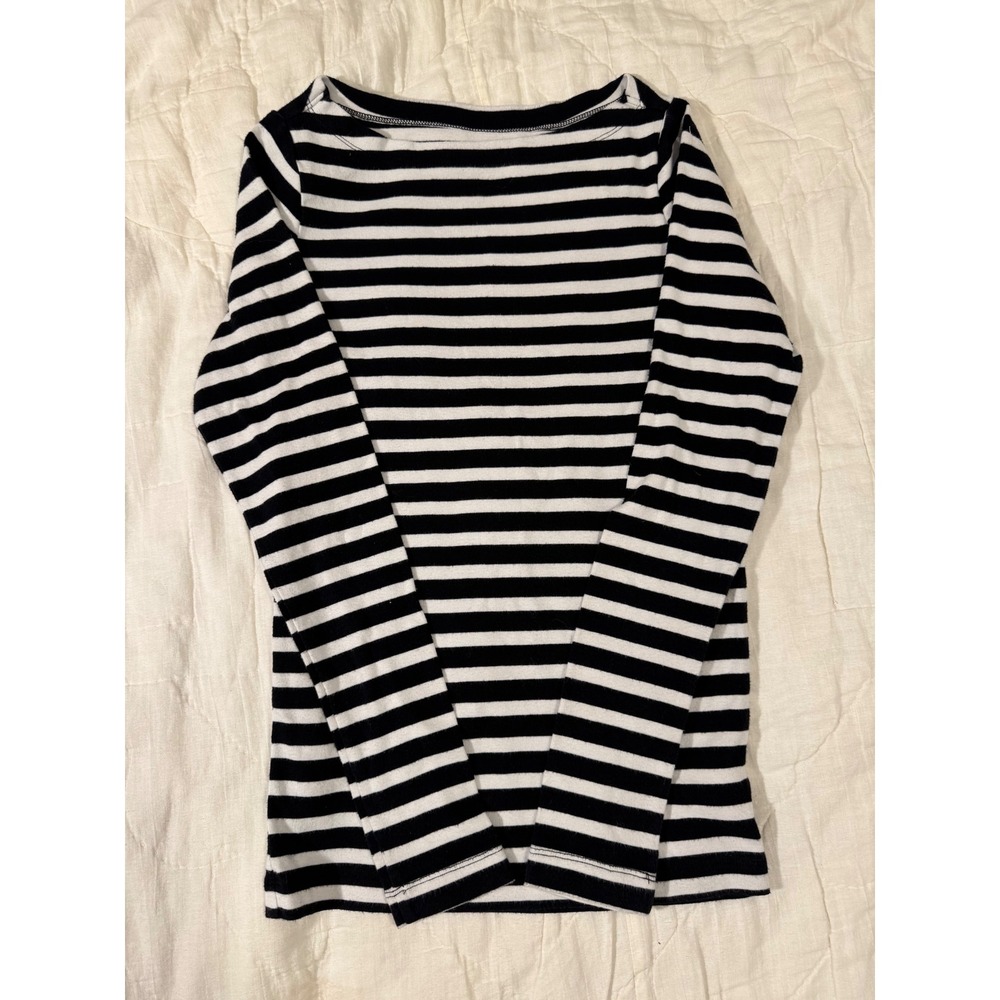 Gap Modern Tee Womens XS Black White Striped Boatneck Long Sleeve Shirt
